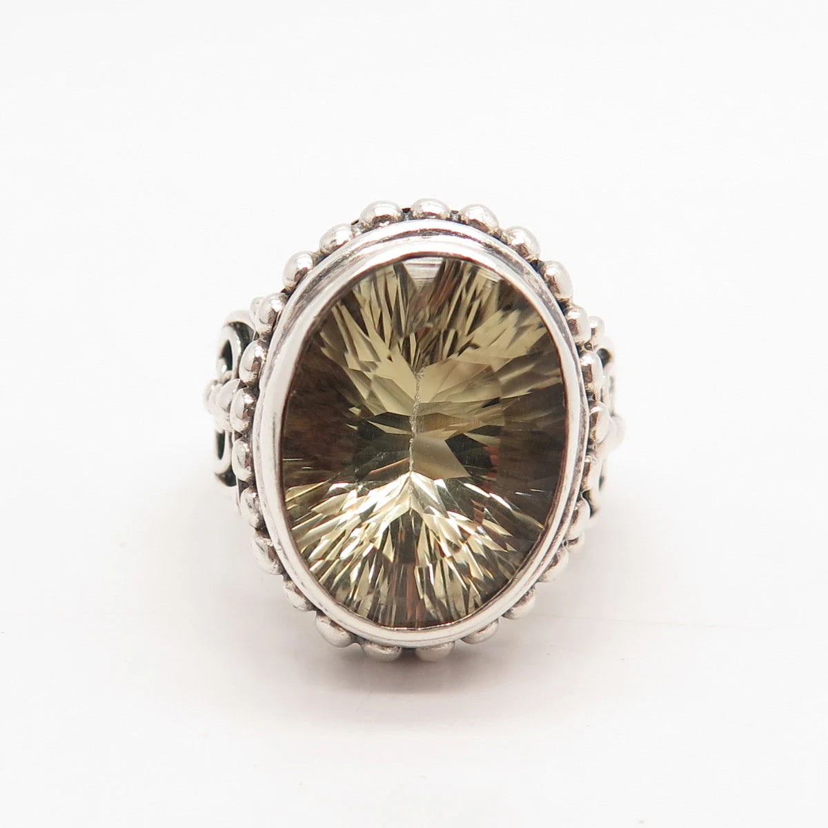 925 Sterling Silver Vintage Real Citrine Gemstone Beaded Ring Size 6