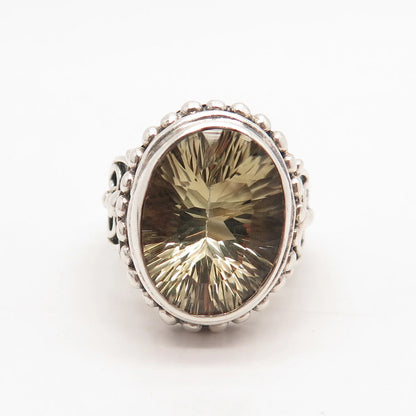 925 Sterling Silver Vintage Real Citrine Gemstone Beaded Ring Size 6