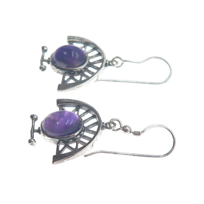 NIALL BRUTON Sterling Vintage Dublin 1999 Amethyst Modernist Oxidized Earrings