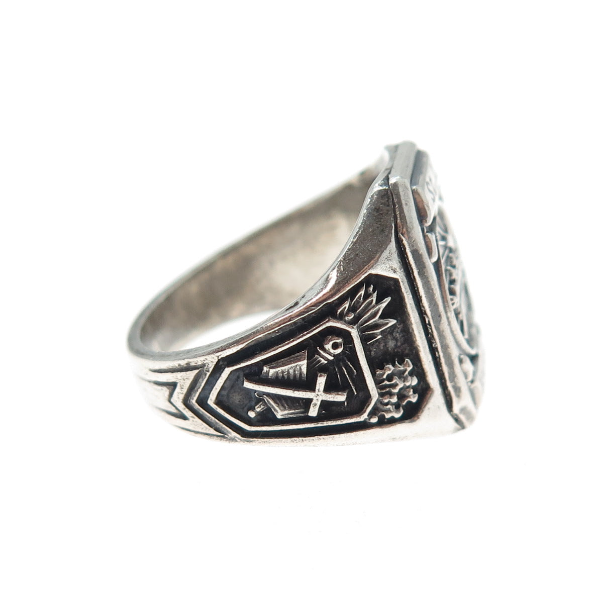 925 Sterling Silver Vintage 1953 Enamel St. Louis School Oxidized Ring Size 6.5