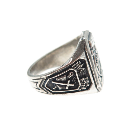 925 Sterling Silver Vintage 1953 Enamel St. Louis School Oxidized Ring Size 6.5