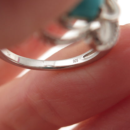 925 Sterling Silver Real Sleeping Beauty Turquoise Floral Ring Size 8
