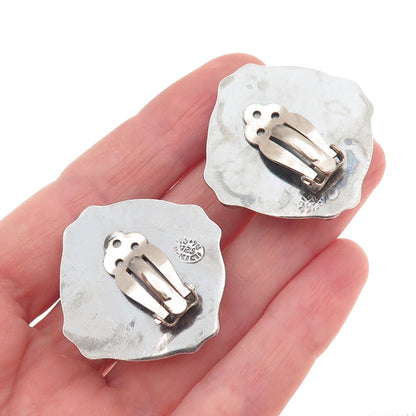 925 Sterling Silver Vintage Mexico Modernist Cross Oxidized Clip On Earrings