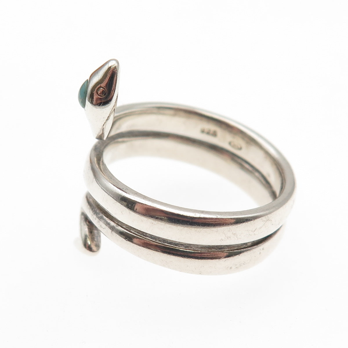 BOMA 925 Sterling Silver Vintage Real Turquoise Snake Adjustable Ring Size 8.75