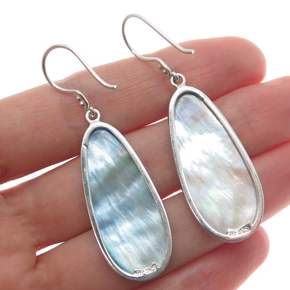 AF DESIGN 925 Sterling Silver Vintage Real Blue MOP Teardrop Dangle Earrings