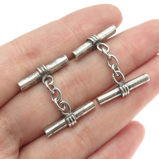 925 Sterling Silver Vintage Modernist Bar Chain Cufflinks