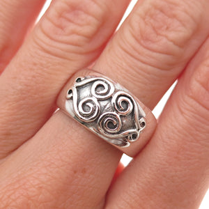 925 Sterling Silver Vintage Heart Scroll Oxidized Ring Size 7