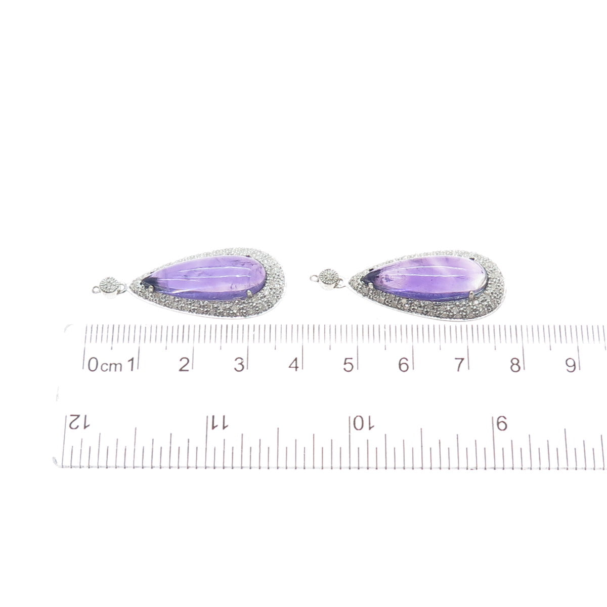 925 Sterling Silver Real Diamond & Amethyst Teardrop Jacket Earrings