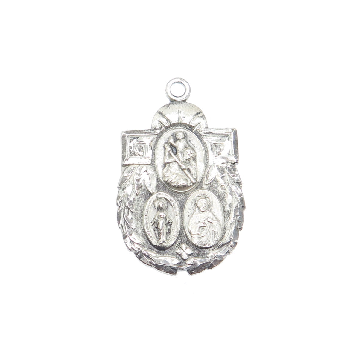 925 Sterling Silver Antique St. Mary St. Christopher & Jesus Medal Charm Pendant