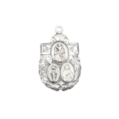 925 Sterling Silver Antique St. Mary St. Christopher & Jesus Medal Charm Pendant