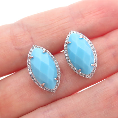 925 Sterling Silver Marquise-Cut Faux Turquoise & Round-Cut C Z Earrings