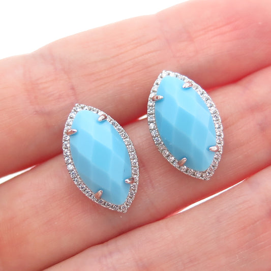 925 Sterling Silver Marquise-Cut Faux Turquoise & Round-Cut C Z Earrings