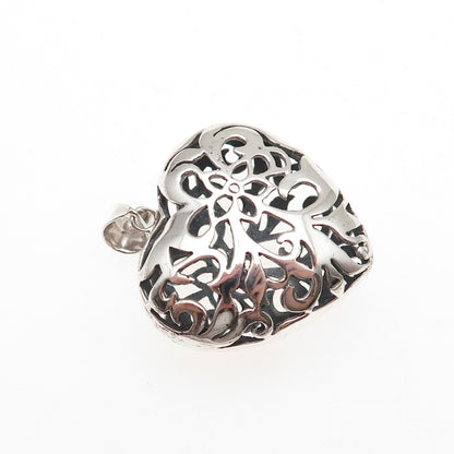 925 Sterling Silver Vintage Floral Heart Oxidized Charm Pendant