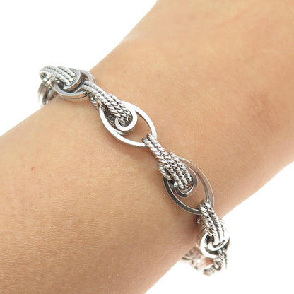 925 Sterling Silver Vintage Modernist Roped Link Bracelet 6.75"