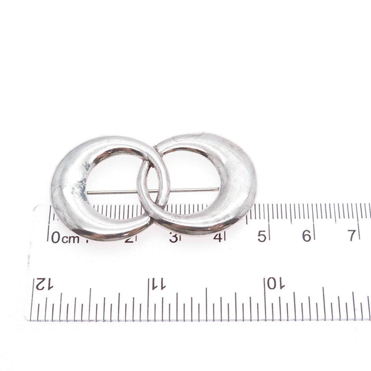 925 Sterling Silver Vintage Interlocked Eternity Oxidized Pin Brooch