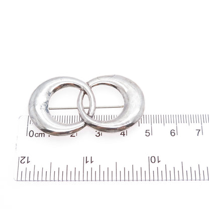 925 Sterling Silver Vintage Interlocked Eternity Oxidized Pin Brooch