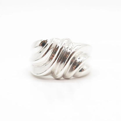 925 Sterling Silver Vintage Ribbed & Wavy Ring Size 9 3/4