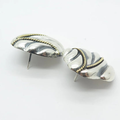 925 Sterling Silver 2-Tone Vintage Mexico Laton Ribbed Earrings