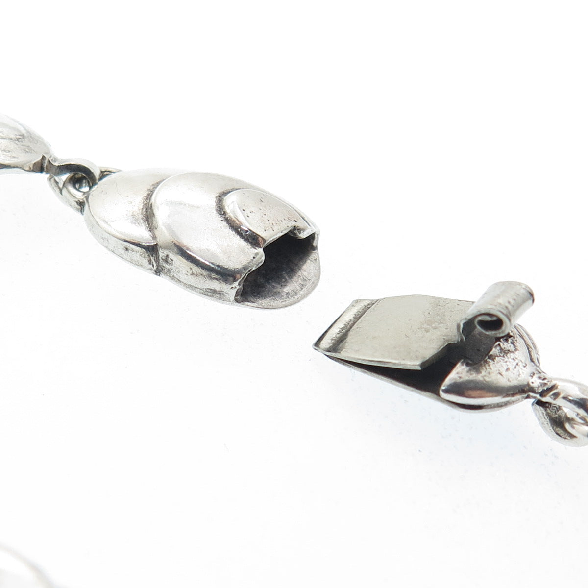 925 Sterling Silver Vintage Seashell Modernist Oxidized Link Bracelet 7.25"
