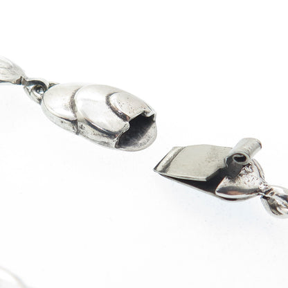 925 Sterling Silver Vintage Seashell Modernist Oxidized Link Bracelet 7.25"