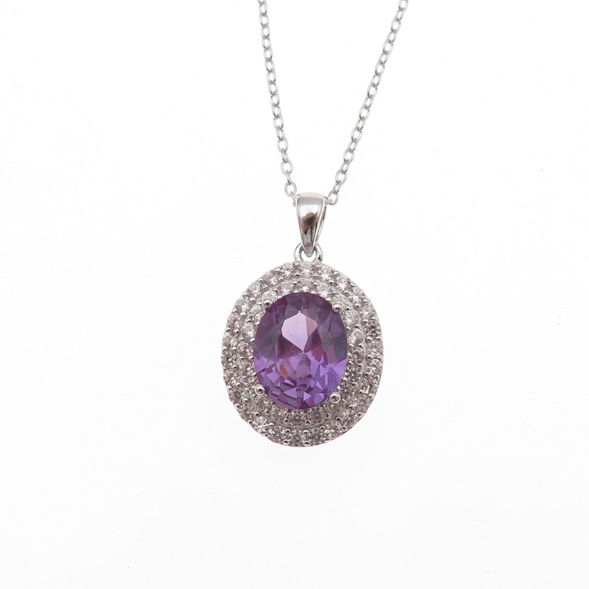 925 Sterling Silver Real White Topaz & Lab-Created Peacock Sapphire Necklace 18"