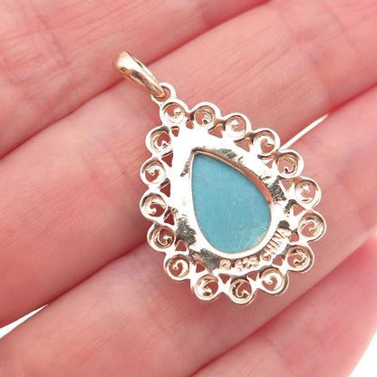 Ross Simons 925 Sterling Silver Gold Plated Vintage Real Turquoise Charm Pendant