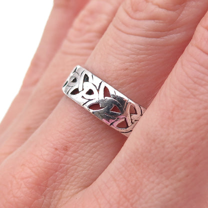 925 Sterling Silver Vintage Celtic Trinity Knot Oxidized Band Ring Size 11