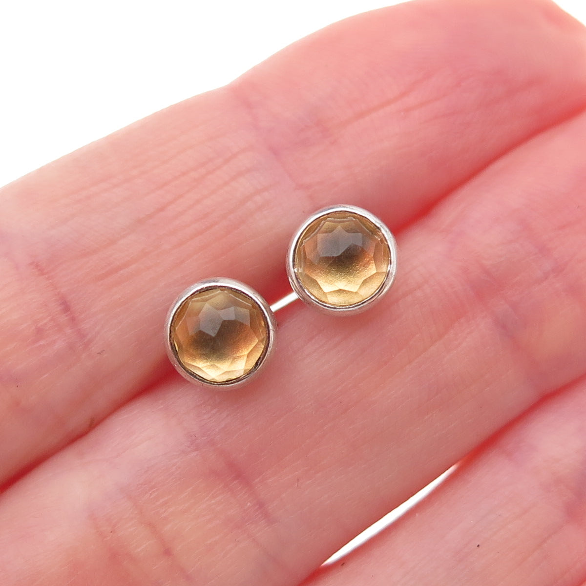 Pandora 925 Sterling Silver Real Citrine November Birthstone Stud Earrings