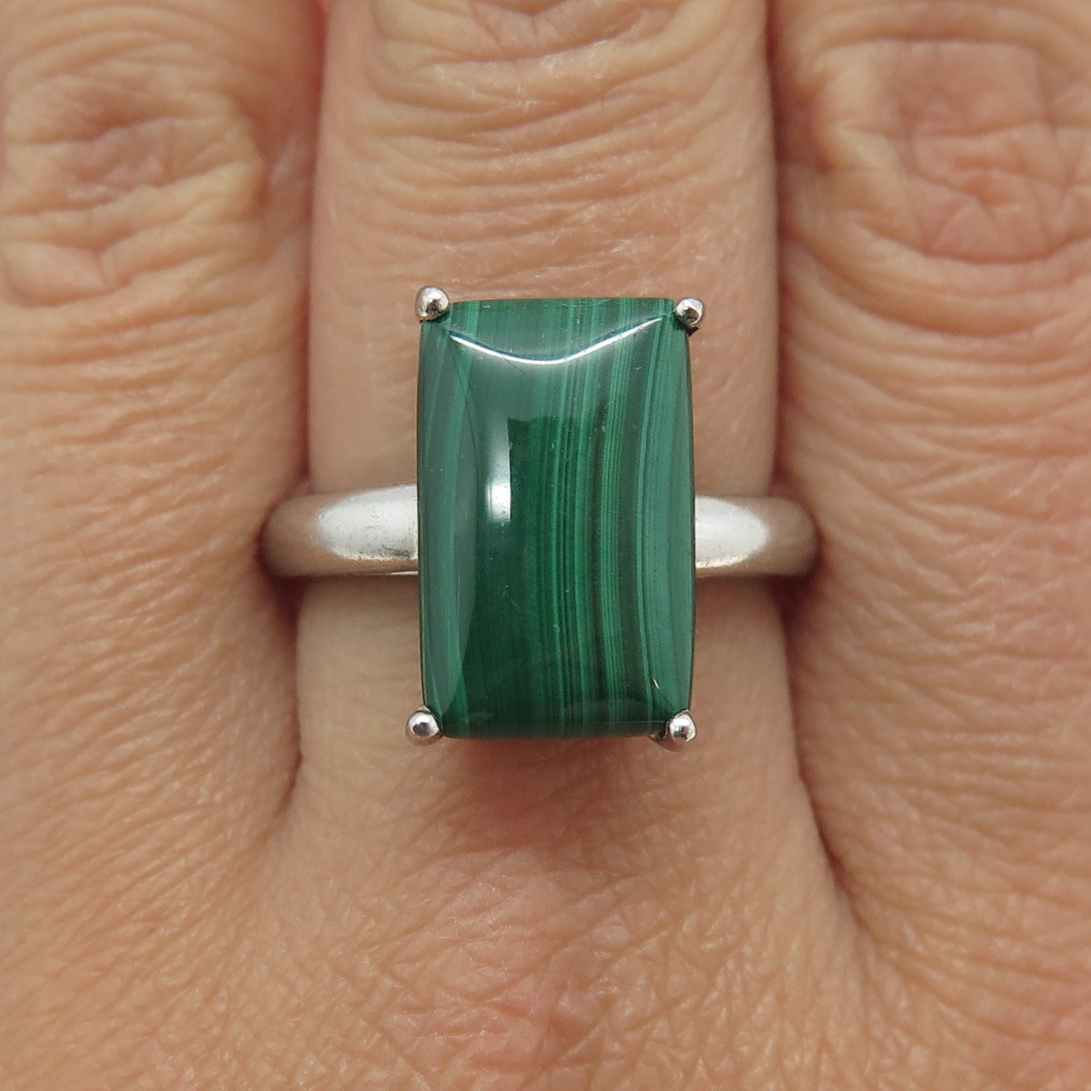 KN Kajal Naina 925 Sterling Silver Vintage Real Malachite Ring Size 9