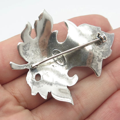 925 Sterling Silver Vintage Brookraft Grape Leaf Pin Brooch