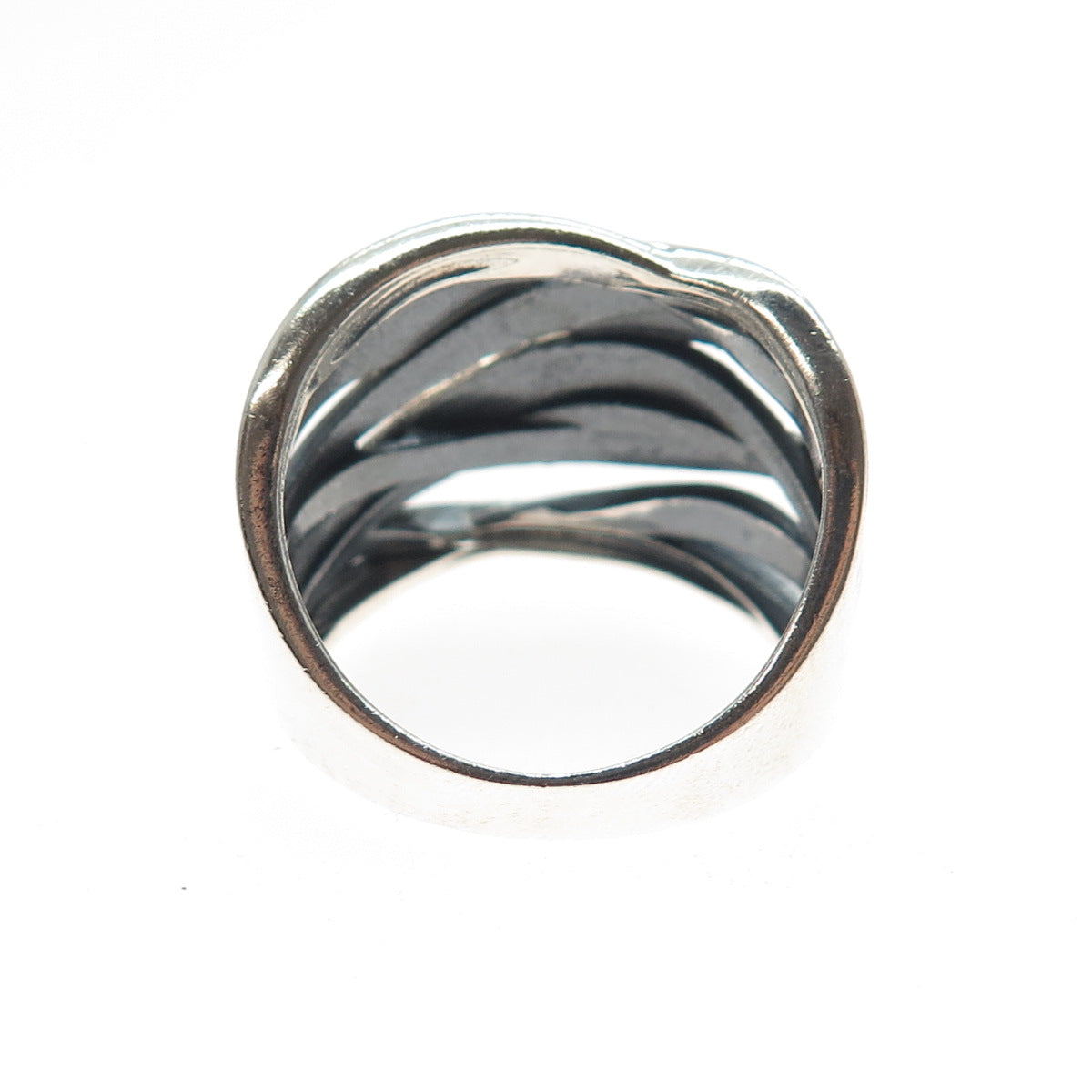925 Sterling Silver Vintage Modernist Crisscross Oxidized Ring Size 10