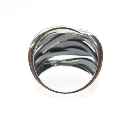 925 Sterling Silver Vintage Modernist Crisscross Oxidized Ring Size 10