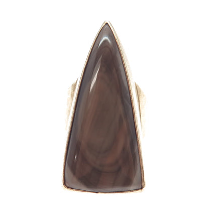 HANNAH BLOUNT 925 Sterling Silver Gold Plated Vintage Real Agate Ring Size 7