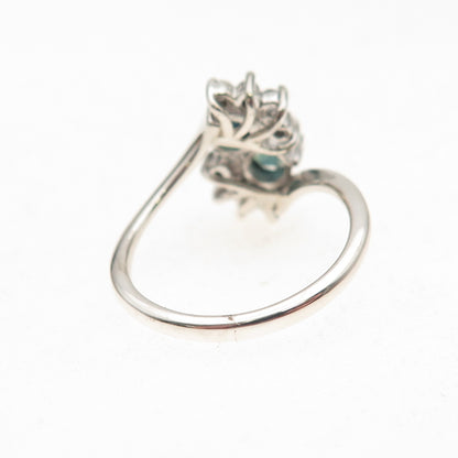 925 Sterling Silver Vintage Real Sapphire & C Z Bypass Ring Size 6.25