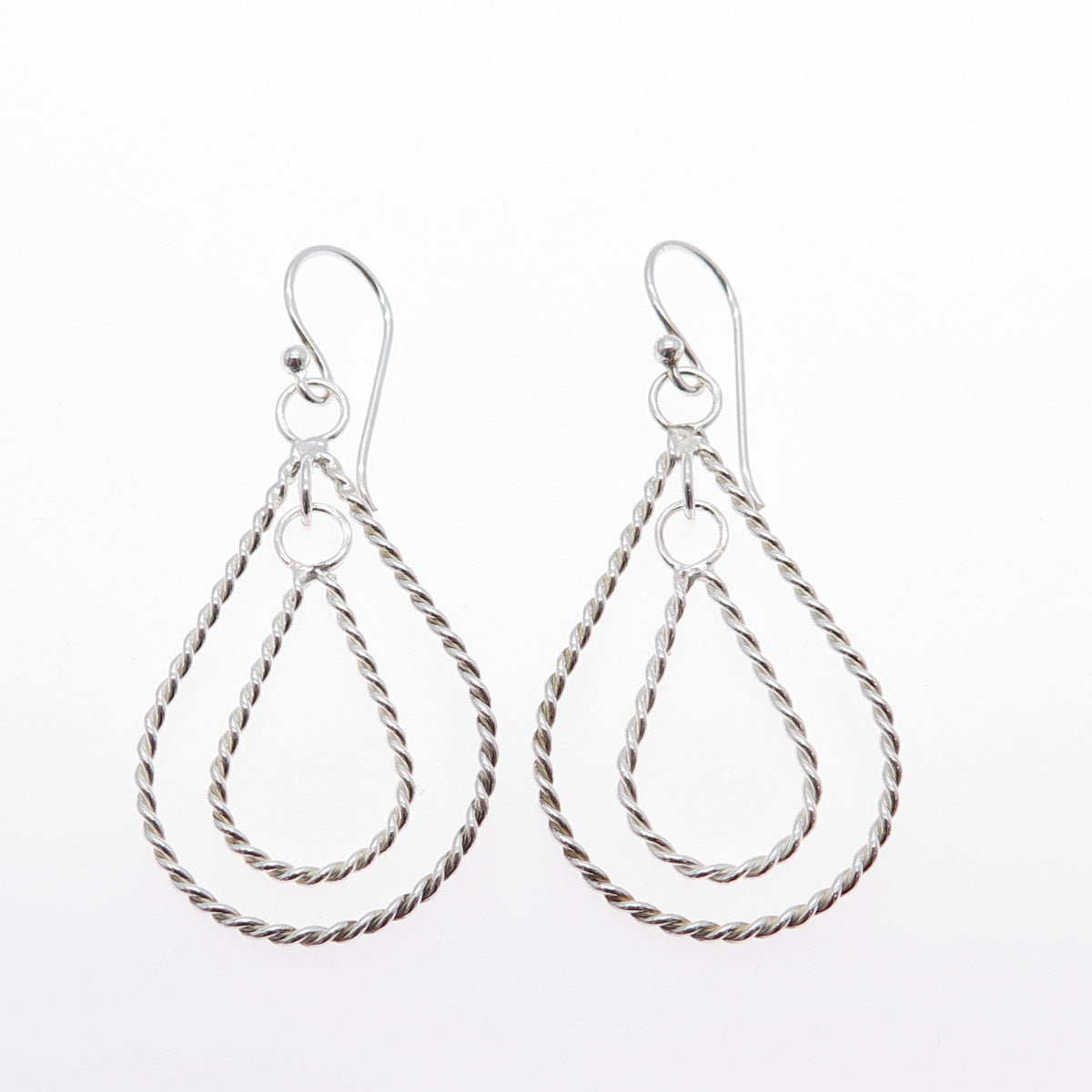925 Sterling Silver Vintage Modernist Twisted Teardrop Dangle Earrings