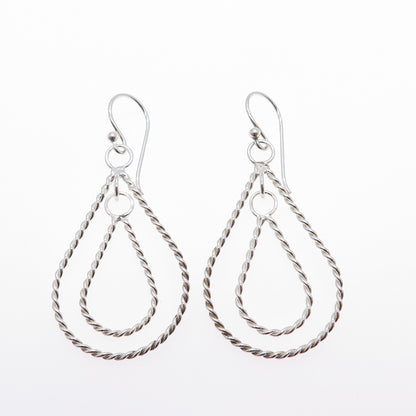 925 Sterling Silver Vintage Modernist Twisted Teardrop Dangle Earrings
