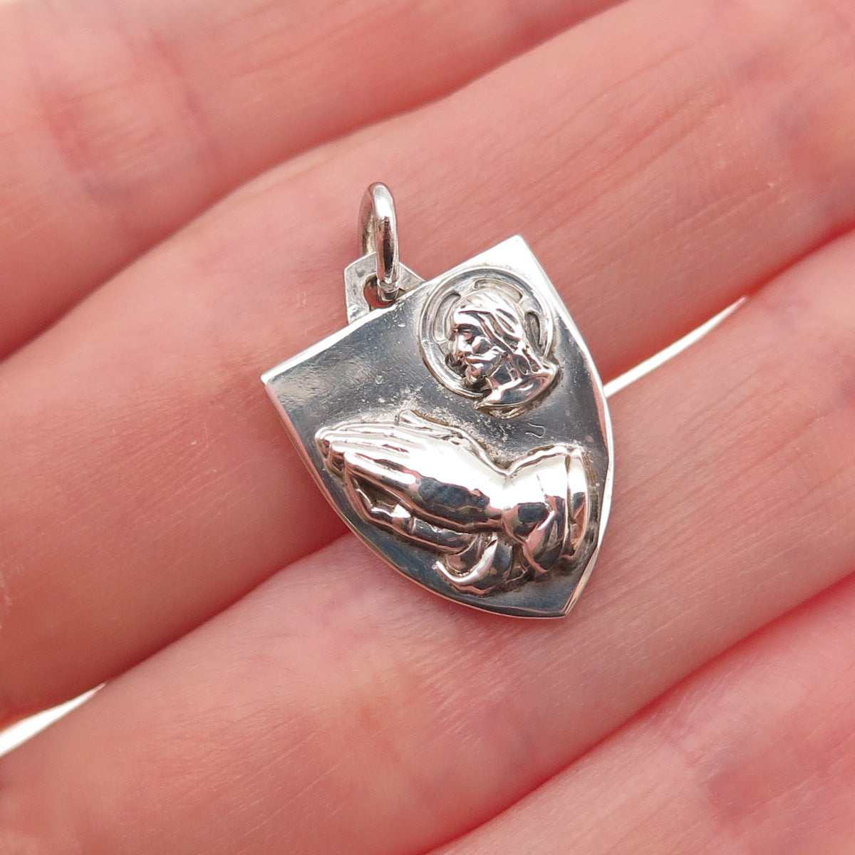 Hayward Sterling Silver Antique Art Deco Jesus Prayer Hands Mini Charm Pendant