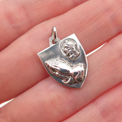 Hayward Sterling Silver Antique Art Deco Jesus Prayer Hands Mini Charm Pendant