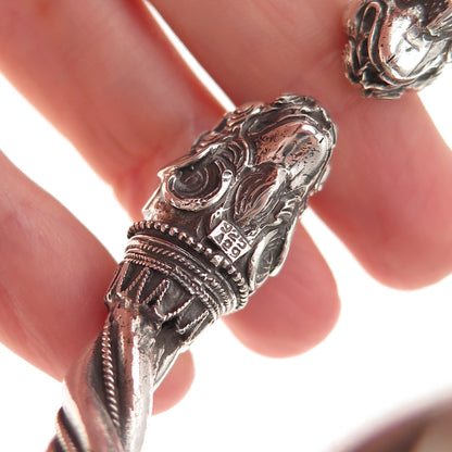 925 Sterling Silver Vintage Lion Oxidized Bracelet 6.75"