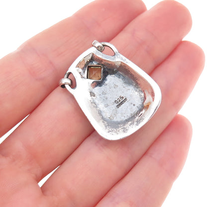 Bocco 925 Sterling Vintage Real Smoky Quartz & Citrine Modernist Slide Pendant