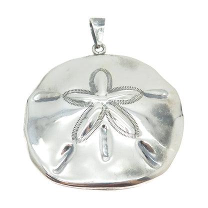 925 Sterling Silver Vintage Mexico Sand Dollar Textured Large Pendant