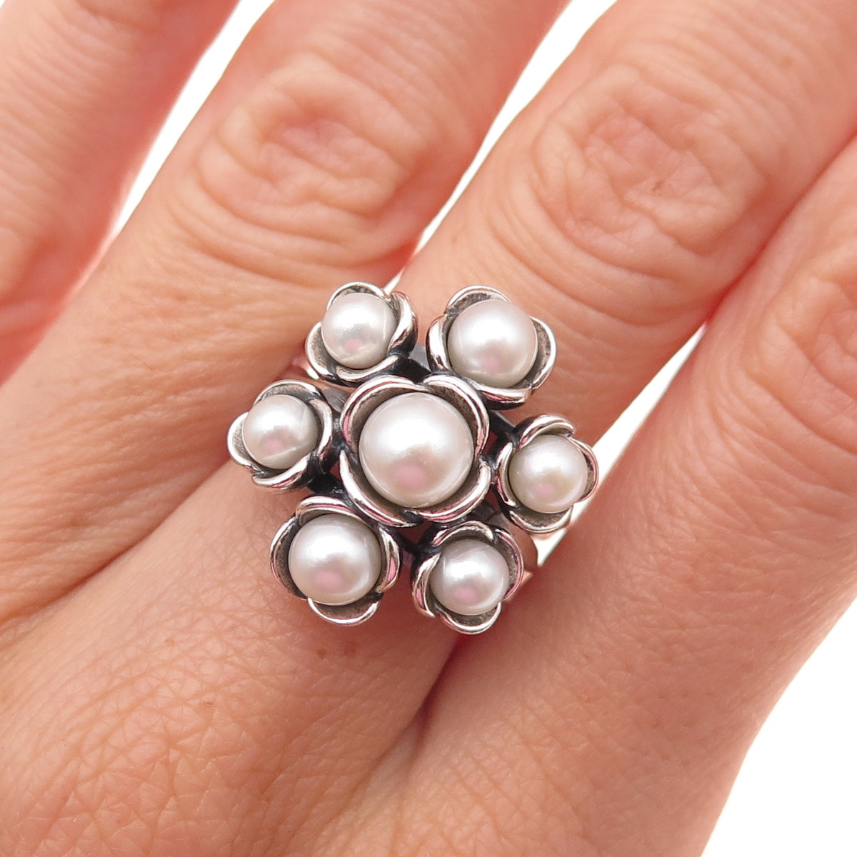 Pandora 925 Sterling Silver Real Pearl Wishful Thinking Ring Size 6.25