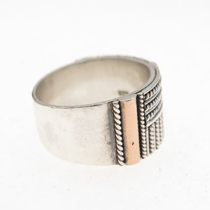 925 Sterling Silver 2-Tone Vintage Modernist Oxidized Ring Size 6.5