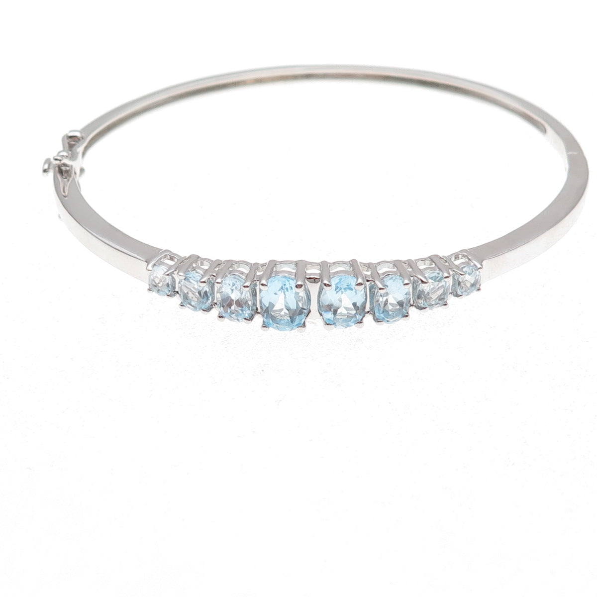 Han 925 Sterling Silver Real Graduated Blue Topaz Bangle Bracelet 7.25"