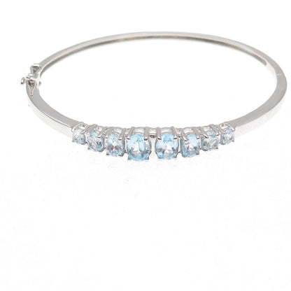 Han 925 Sterling Silver Real Graduated Blue Topaz Bangle Bracelet 7.25"