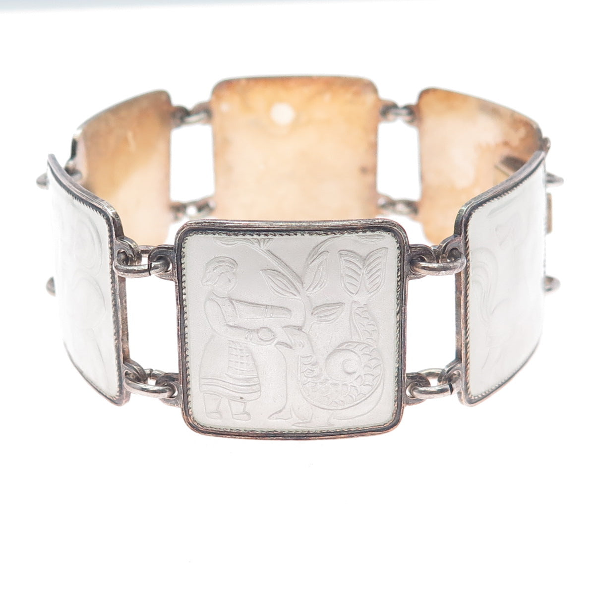 DAVID ANDERSEN 925S Sterling Vintage Norway Enamel Fairytale Bracelet 7.5"