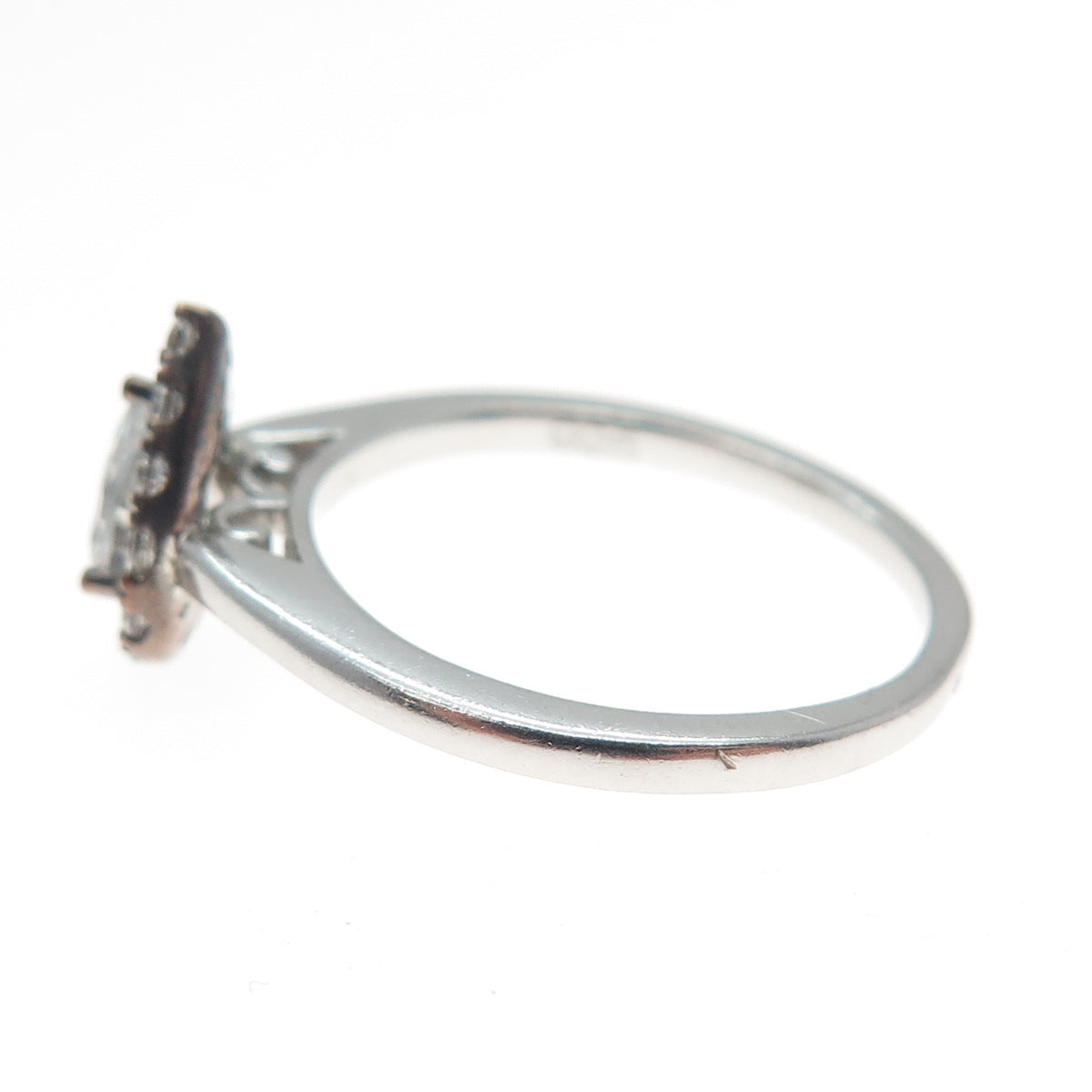 925 Sterling Silver 2-Tone Pear & Round-Cut C Z Promise Ring Size 7