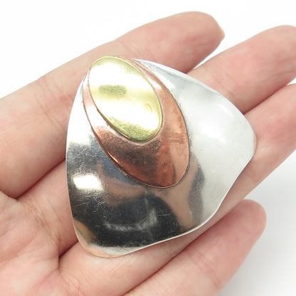 925 Sterling Silver 3-Tone Vintage Modernist Pin Brooch / Pendant
