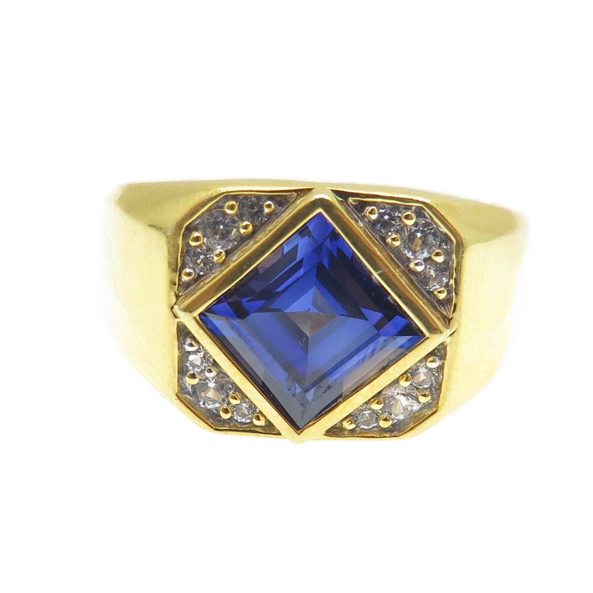 HAN 925 Sterling Silver Gold Plated Lab-Created Sapphire Real Topaz Ring Size 11