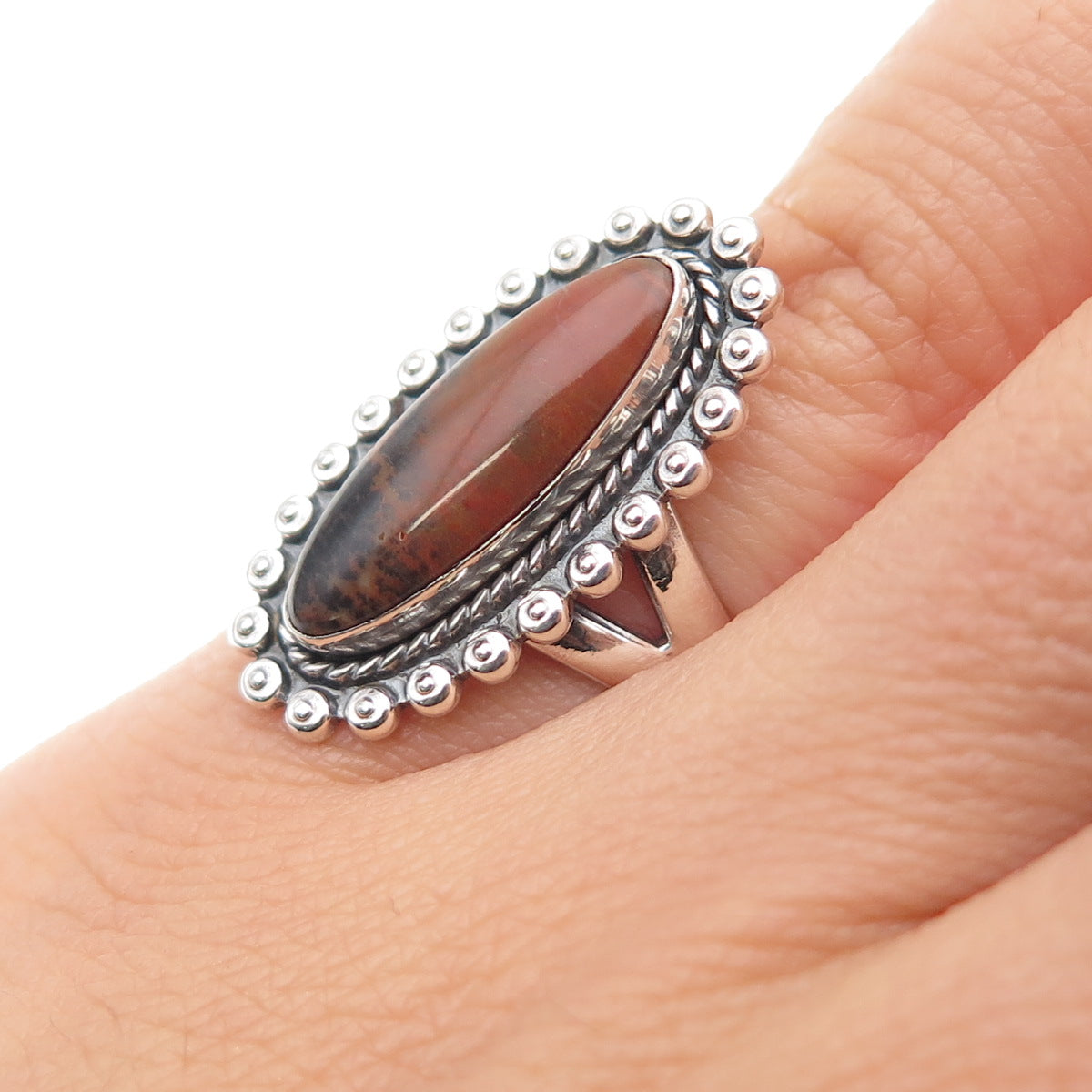Bell Trading Post Old Pawn Sterling Silver Vintage Agate Beaded Ring Size 5.5